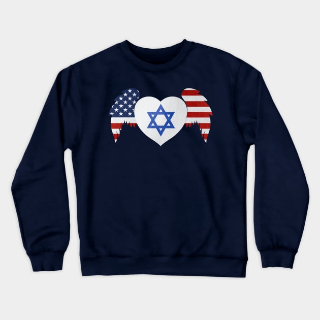 Israel And United States Winged Heart Crewneck Sweatshirt by ArtOnTheRun